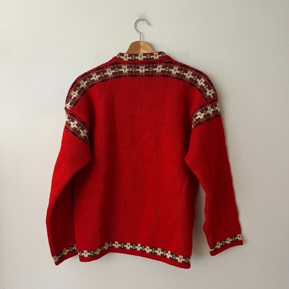 Vintage 1980s Dirdalstrikk of Norway Red Wool Cardigan Sweater EU Size 46 - Picture 6 of 10
